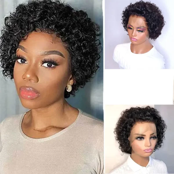 Short Curly Wigs Pixie Cut 13x1 Lace Frontal Human Hair