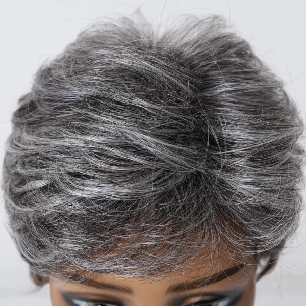 Short Wigs, 8 Inch Grey Pixie Cut, Layered Human Hair Wig - Image 3