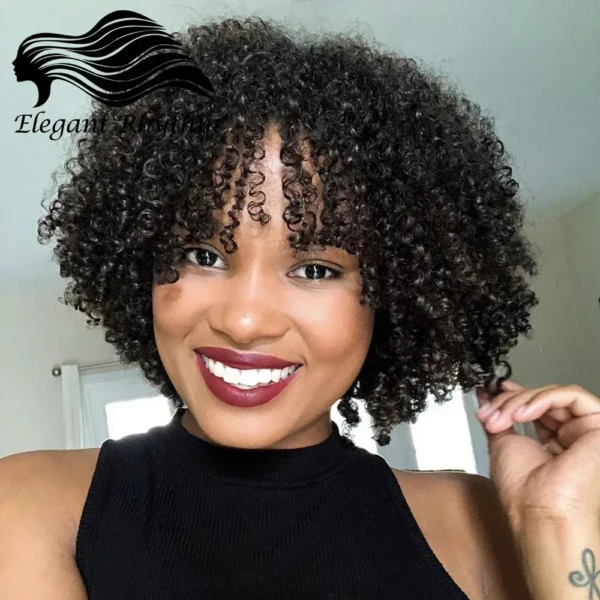 Short Curly Wigs Pixie Cut with Bangs Afro Kinky Curly