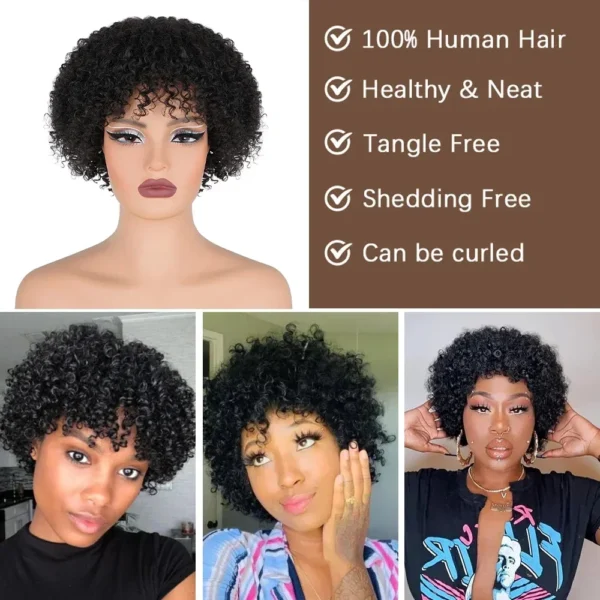 Short Curly Wigs Pixie Cut with Bangs Afro Kinky Curly - Image 2