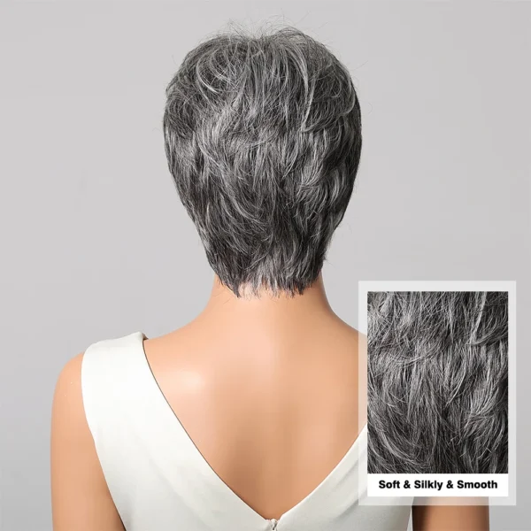 Short Wigs, 8 Inch Grey Pixie Cut, Layered Human Hair Wig - Image 2