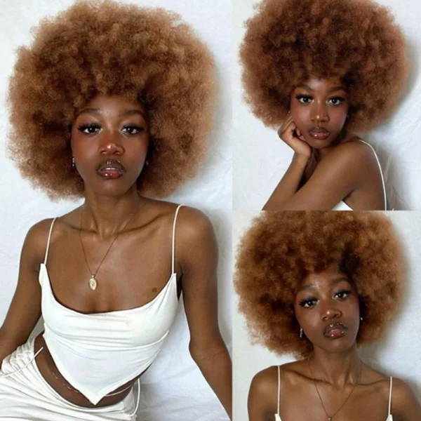 Synthetic Short Afro Wig With Bangs Bouncy Kinky Curly for Women - Image 3