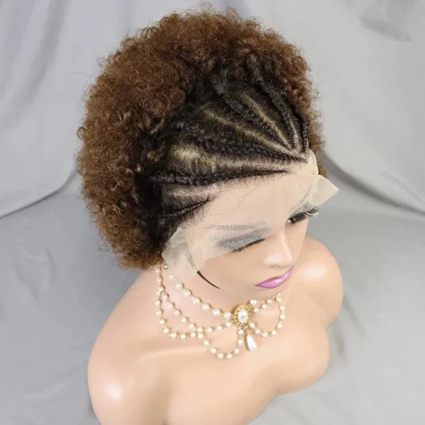 Short Wigs 13x4 Lace Frontal, Afro Curly, 8 Inch, Braided Style