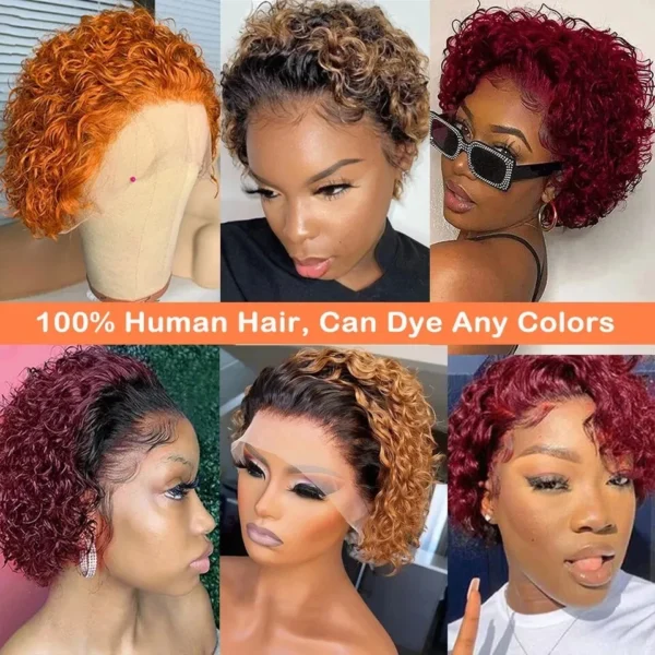 Short Curly Wigs Pixie Cut Kinky Curly Lace Front Ombre Wig - Image 6