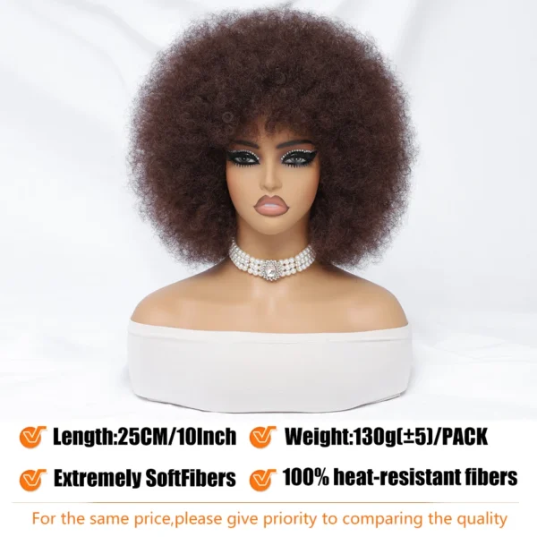 Afro Kinky Curly Wig With Bangs Short Fluffy Synthetic Ombre Pink - Image 3