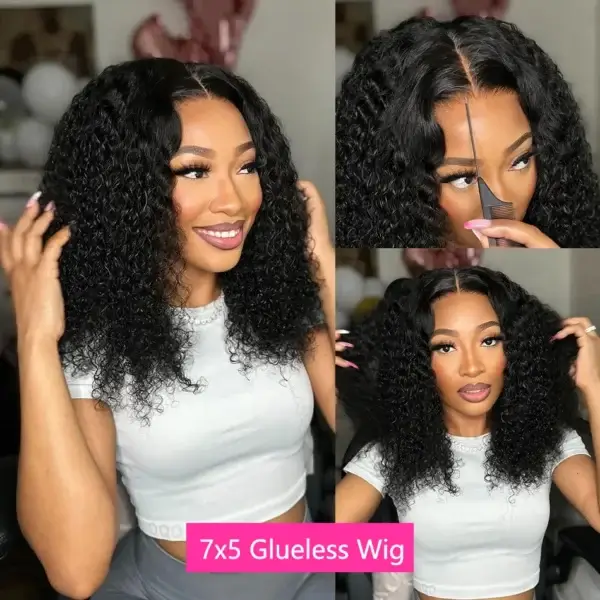 Short Curly Wigs Glueless Deep Wave Bob Preplucked 200% - Image 2