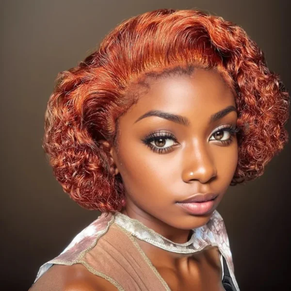 Short Curly Wigs Ginger Pixie Cut Human Hair Water Wave