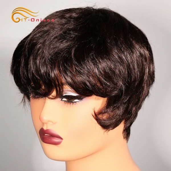 Short Wigs For Black Women Grey Pixie Cut Human Hair With Bangs - Image 2