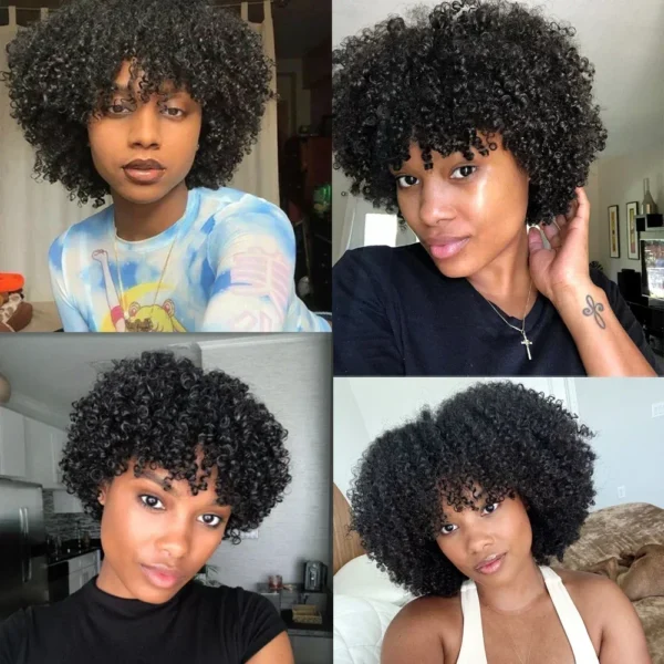 Short Curly Wigs Pixie Cut with Bangs Afro Kinky Curly - Image 5