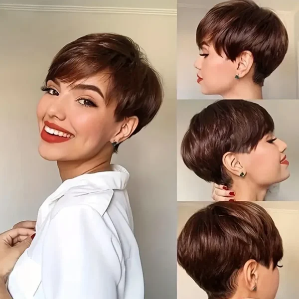 Short Wigs For Black Women, 1B Pixie Cut With Bangs, Natural Look